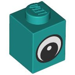 LEGO part 3005pr0003 Brick 1 x 1 with Simple Black Eye with White Pupil Print in Bright Bluish Green/ Dark Turquoise