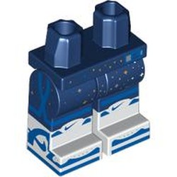 LEGO part 970c05pat27pr0001 Hips with Dark Blue Legs and White Boots Pattern with Silver Stars, Nike Logo, Medium Azure Sneakers print in Earth Blue/ Dark Blue