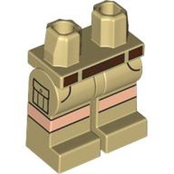 LEGO part 970c26pr0008 Hips and Tan Legs with Pocket, Dark Brown Belt, Light Nougat Knees print in Brick Yellow/ Tan
