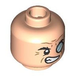 LEGO part 28621pr9565 Minifig Head Penguin, Black Eyebrows, Nougat Lines, Monocle, Lopsided Scowl in Light Nougat