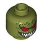 Minifig Head Killer Croc, Dark Green Scales, Red Eyes, Wide Mouth, Sharp White Teeth