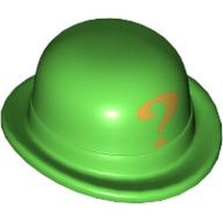 LEGO part 95674pr0005 Hat, Bowler with Gold Question Mark Print in Bright Green