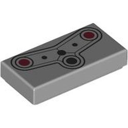LEGO part 3069bpr9905 Tile 1 x 2 with print in Medium Stone Grey/ Light Bluish Gray