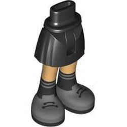 LEGO part 2241c01pr0034 Minidoll Hips and Short Skirt with Warm Tan Legs, Dark Bluish Grey Shoes, Black Socks, Laces print in Black