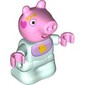 Duplo Figure Baby, Bright Pink Pig Head, Lavender Bib with Yellow Duck print