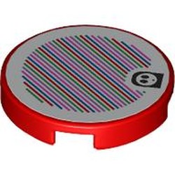 LEGO part 14769pr0165 Tile Round 2 x 2 with Shy Guy, Barcode print (Sticker) in Bright Red/ Red