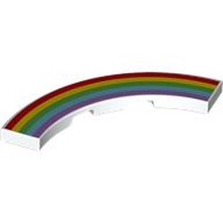 LEGO part 27507pr0011 Tile 4 x 4 Curved, Macaroni with Rainbow print in White