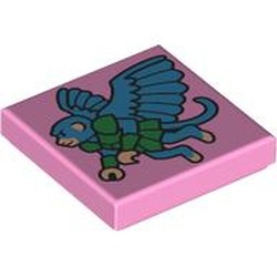 LEGO part 3068bpr9284 Tile 2 x 2 with Dark Azure/Green Flying Monkey print in Light Purple/ Bright Pink