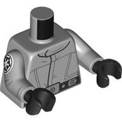 LEGO part 973c14h03pr0006 Torso, Light Bluish Gray Arms, Black Hands with print in Medium Stone Grey/ Light Bluish Gray