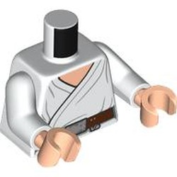 LEGO part 973c27h02pr0019 Torso, White Jedi Robe, Reddish Brown Belt, Silver Belt Buckle, Light Nougat Chest print, White Arms, Light Nougat Hands in White