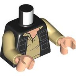 LEGO part 973c26h02pr0009 Torso, Sleeves Jacket, Tan Shirt, Light Nougat Chest print, Tan Arms, Light Nougat Hands in Black