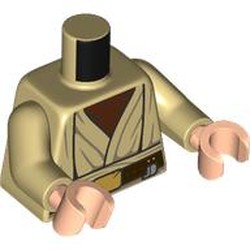 LEGO part 973c26h02pr0008 Torso, Jedi Robes, Reddish Brown Shirt, Belt, Gold Belt Buckle print, Tan Arms, Light Nougat Hands in Brick Yellow/ Tan