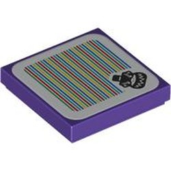 LEGO part 3068bpr9295 Tile 2 x 2 with Bowser Jr, Barcode print (Sticker) in Medium Lilac/ Dark Purple