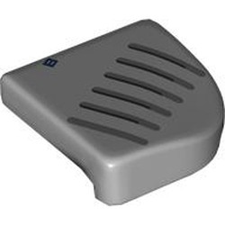 LEGO part 7435pr0001 Brick Curved 4 x 4 with Rounded Corner with 'B', Dark Bluish Grey Vents print in Medium Stone Grey/ Light Bluish Gray