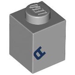 LEGO part 3005pr0060 Brick 1 x 1 with Dark Blue 'A' print in Medium Stone Grey/ Light Bluish Gray