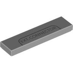 LEGO part 2431pr0229 Tile 1 x 4 with Dark Bluish Grey 'EXT. CONNECTOR' print in Medium Stone Grey/ Light Bluish Gray