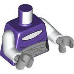 LEGO part 973c27h14pr0003 Torso, White Arms, Light Bluish Gray Hands with print in Medium Lilac/ Dark Purple