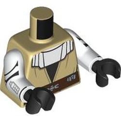 LEGO part 973c27h03pr0021 Torso, White Arms, Black Hands with print in Brick Yellow/ Tan