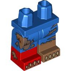 LEGO part 970d10pr0001 Hips and Blue Legs with Medium Nougat and Red Boot Pattern, Tears, Fur, White Claws print in Bright Blue/ Blue