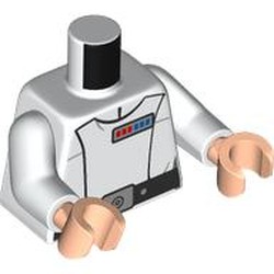 LEGO part 973c27h02pr0020 Torso, Imperial Officer Uniform, Colonel, Black Belt, Blue/Red Rank Indicator print, White Arms, Light Nougat Hands with print in White