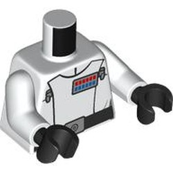 LEGO part 973c27h03pr0024 Torso, Imperial Officer Uniform, Director, Black Belt, Blue/Red Rank Indicator print, White Arms, Light Nougat Hands with print in White