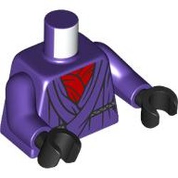 LEGO part 973c09h03pr0004 Torso, Robe, Silver Belt, Red Shirt print, Dark Purple Arms, Black Hands in Medium Lilac/ Dark Purple