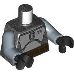 LEGO part 973c24h03pr0004 Torso, Sand Blue Arms, Black Hands with print in Titanium Metallic / Pearl Titanium