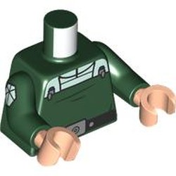 LEGO part 973c35h02pr0005 Torso, Imperial Uniform, White Front, Symbol on Arms, Black Belt, Silver Belt Buckle print, Dark Green Arms, Light Nougat Hands in Earth Green/ Dark Green