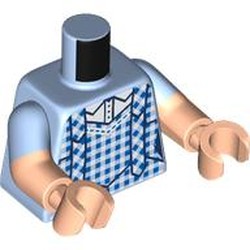 LEGO part 973g29c02h02pr0002 Torso, Dual Molded Arms with Bright Light Blue Sleeves Pattern, Light Nougat Arms and Hands with print in Light Royal Blue/ Bright Light Blue