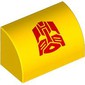 Brick Curved 1 x 2 x 1 No Studs with Red Autotron print