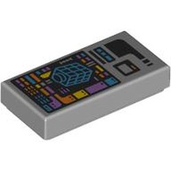 LEGO part 3069bpr9893 Tile 1 x 2 with Data Screen (PADD) print in Medium Stone Grey/ Light Bluish Gray
