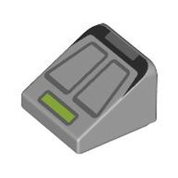 LEGO part 54200pr0030 Slope 30° 1 x 1 x 2/3 (Cheese Slope) with Phaser Type 2 print in Medium Stone Grey/ Light Bluish Gray