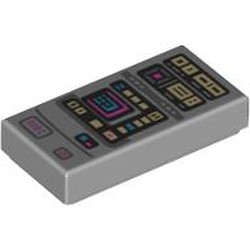 LEGO part 3069bpr9892 Tile 1 x 2 with Data Screen (Medical Tricorder) print in Medium Stone Grey/ Light Bluish Gray