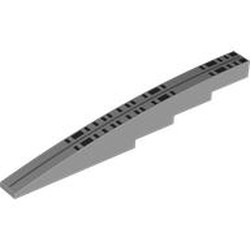 LEGO part 7237pr0001 Slope Curved 1 x 10 x 1 2/3 with Cutouts with Dark Bluish Grey Stripe, Black Rectangles (Windows) print in Medium Stone Grey/ Light Bluish Gray