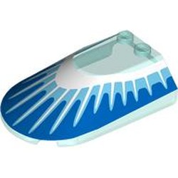 LEGO part 3384pr0010 Windscreen 4 x 6 x 1 1/3 with Blue Surface, Medium Azure/White Fins print (Hyperdrive) in Transparent Light Blue/ Trans-Light Blue