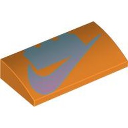 LEGO part 88930pr0045 Slope Brick Curved 2 x 4 x 2/3 No Studs, with Bottom Tubes with Silver LEGO Brick, Nike Logo print in Bright Orange/ Orange