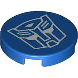 LEGO part 14769pr9960 Tile Round 2 x 2 with White Autotron Logo print in Bright Blue/ Blue