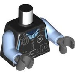 LEGO part 973c29h12pr0001 Torso, Police Vest, Utility Belt, Silver Police Badge, Radio print, Bright Light Blue Arms, Dark Bluish Gray Hands with print in Black