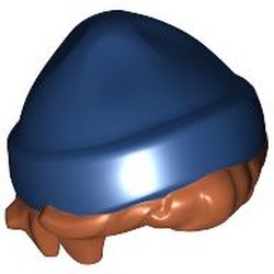LEGO part 5492pat0003 Hair and Hat, Short Hair and Beanie Dark Blue pattern in Dark Orange