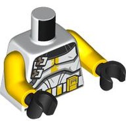 LEGO part 973c01h03pr0013 Torso, Yellow Arms, Black Hands with print in White