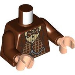 LEGO part 973c19h02pr0004 Torso, Reddish Brown Arms, Light Nougat Hands with print in Reddish Brown