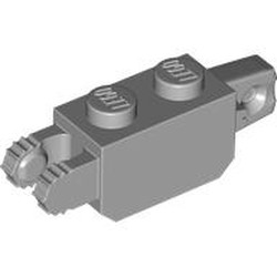 LEGO part 39893 Hinge Brick 1 x 2 Locking with 1 Finger Vertical End and 2 Fingers Vertical End, 7 Teeth in Medium Stone Grey/ Light Bluish Gray