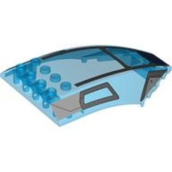 LEGO part 45705pr0008 Windscreen 10 x 6 x 2 Curved with Light Bluish Grey/Dark Bluish Grey Cockpit print in Transparent Blue/ Trans-Dark Blue
