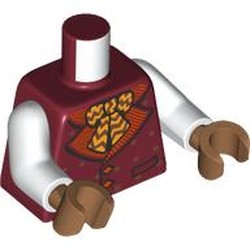 LEGO part 973c10h23pr0003 Torso, Dark Red Arms, Medium Nougat Hands with print in Dark Red