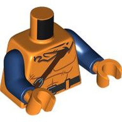 LEGO part 973c05h34pr0001 Torso, Dark Blue Arms, Orange Hands with print in Bright Orange/ Orange