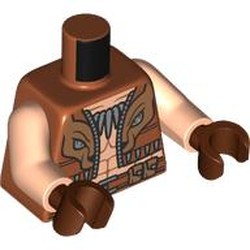 LEGO part 973c02h19pr0001 Torso, Light Nougat Arms, Reddish Brown Hands with print in Dark Orange