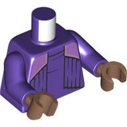 LEGO part 973c09h69pr0001 Torso, Dress, Black Lines, Lavender Panels print, Dark Purple Arms, Medium Brown Hands in Medium Lilac/ Dark Purple