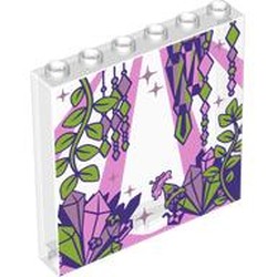 LEGO part 59349pr0036 Panel 1 x 6 x 5 with Bright Oink Light Beams, Lime Plants, Bright Pink/Lavender/Lime Crystals print in Transparent/ Trans-Clear