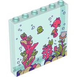 LEGO part 59349pr0034 Panel 1 x 6 x 5 with Under Sea, Coral Coral, Seahorse, Lime Squid, Rocks, Bubbles print in Transparent Light Blue/ Trans-Light Blue