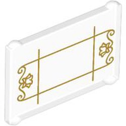 LEGO part 7757pr0001 Glass for Window 1 x 3 x 2 with Gold Window Lines print in Transparent/ Trans-Clear